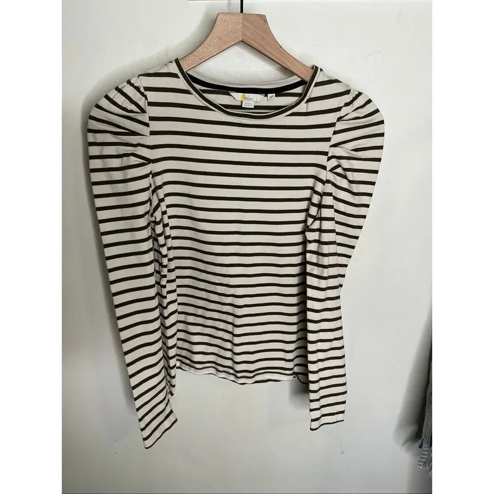 Boden Imogene Breton Stripe Top | White and Green in 6